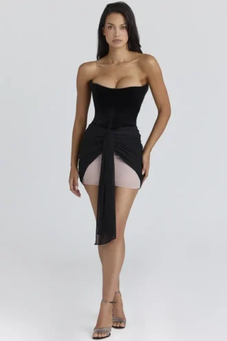 Clara Black & Blush Chiffon Mini Dress – Limited Edition