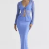 Clara Blue Satin Bias Cut Midi Skirt