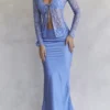 Clara Blue Satin Bias Cut Midi Skirt