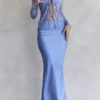 Clara Blue Satin Bias Cut Midi Skirt