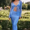 Clara Blue Satin Bias Cut Midi Skirt