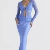 Clara Blue Satin Bias Cut Midi Skirt