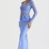 Clara Blue Satin Bias Cut Midi Skirt