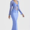 Clara Blue Satin Bias Cut Midi Skirt