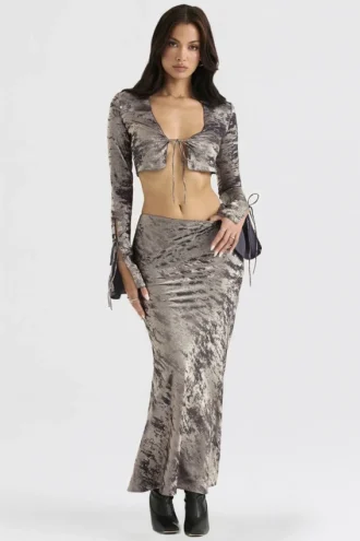 Clara Pewter Bias Cut Midi Skirt