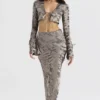 Clara Pewter Bias Cut Midi Skirt