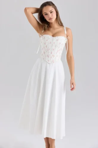 Clarabelle Rose Print Cotton Detachable Corset Midi Sundress
