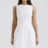 Claretta White Pleated Cotton Mini Dress