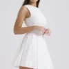 Claretta White Pleated Cotton Mini Dress