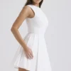 Claretta White Pleated Cotton Mini Dress