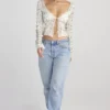 Clarissa Garden Print Lace Trim Top