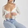 Clarissa Garden Print Lace Trim Top