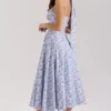 Claudia Blue Floral Print Stretch Cotton Halter Neck Midi Dress