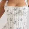 Claudia Cream Daisy Print Stretch Cotton Halter Neck Midi Dress