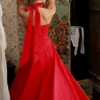 Claudia Red Stretch Cotton Button Halter Neck Midi Dress