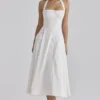 Claudia White Cotton Halter Neck Midi Dress