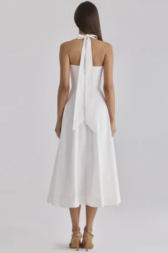 Claudia White Cotton Halter Neck Midi Dress