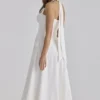 Claudia White Cotton Halter Neck Midi Dress