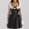 Cleora Black Lace Ruffle Mini Dress