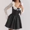 Cleora Black Lace Ruffle Mini Dress