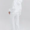 Mirage White Cotton Fleece-Back Zip Through Hoodie