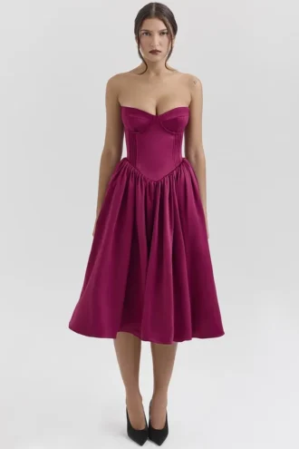 Coco Burgundy Satin Tulle Midi Dress