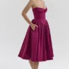 Coco Burgundy Satin Tulle Midi Dress