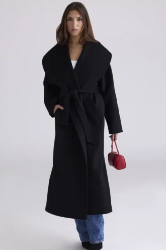 Cocoon Black Wool Shawl Collar Coat