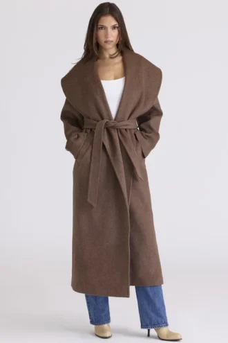 Cocoon Brown Wool Shawl Collar Coat