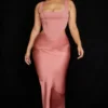 Colette Rose Satin Low Waist Midi Skirt