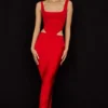 Colette Scarlet Satin Low Waist Midi Skirt