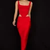 Colette Scarlet Satin Low Waist Midi Skirt