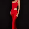 Colette Scarlet Satin Low Waist Midi Skirt