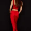 Colette Scarlet Satin Low Waist Midi Skirt
