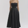 Contessa Black Strapless Satin Corset Midi Dress