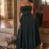 Contessa Black Strapless Satin Corset Midi Dress