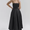 Contessa Black Strapless Satin Corset Midi Dress