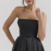 Contessa Black Strapless Satin Corset Midi Dress