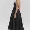 Contessa Black Strapless Satin Corset Midi Dress