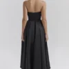 Contessa Black Strapless Satin Corset Midi Dress