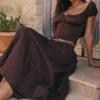 Cora Rich Brown Gathered Midi Skirt