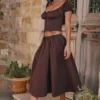 Cora Rich Brown Gathered Midi Skirt