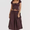 Cora Rich Brown Gathered Midi Skirt