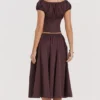 Cora Rich Brown Gathered Midi Skirt