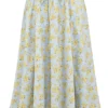 Cora Soft Blue Vintage Floral Print Cotton Midi Skirt