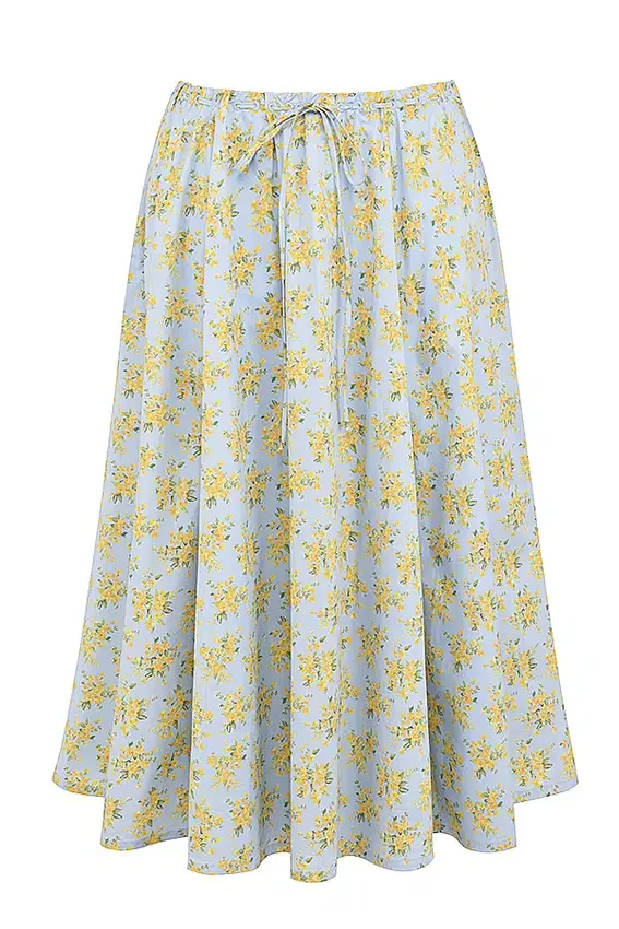 Cora Soft Blue Vintage Floral Print Cotton Midi Skirt