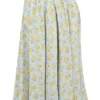 Cora Soft Blue Vintage Floral Print Cotton Midi Skirt