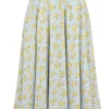 Cora Soft Blue Vintage Floral Print Cotton Midi Skirt