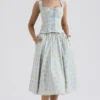 Cora Soft Blue Vintage Floral Print Cotton Midi Skirt