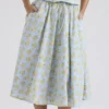 Cora Soft Blue Vintage Floral Print Cotton Midi Skirt